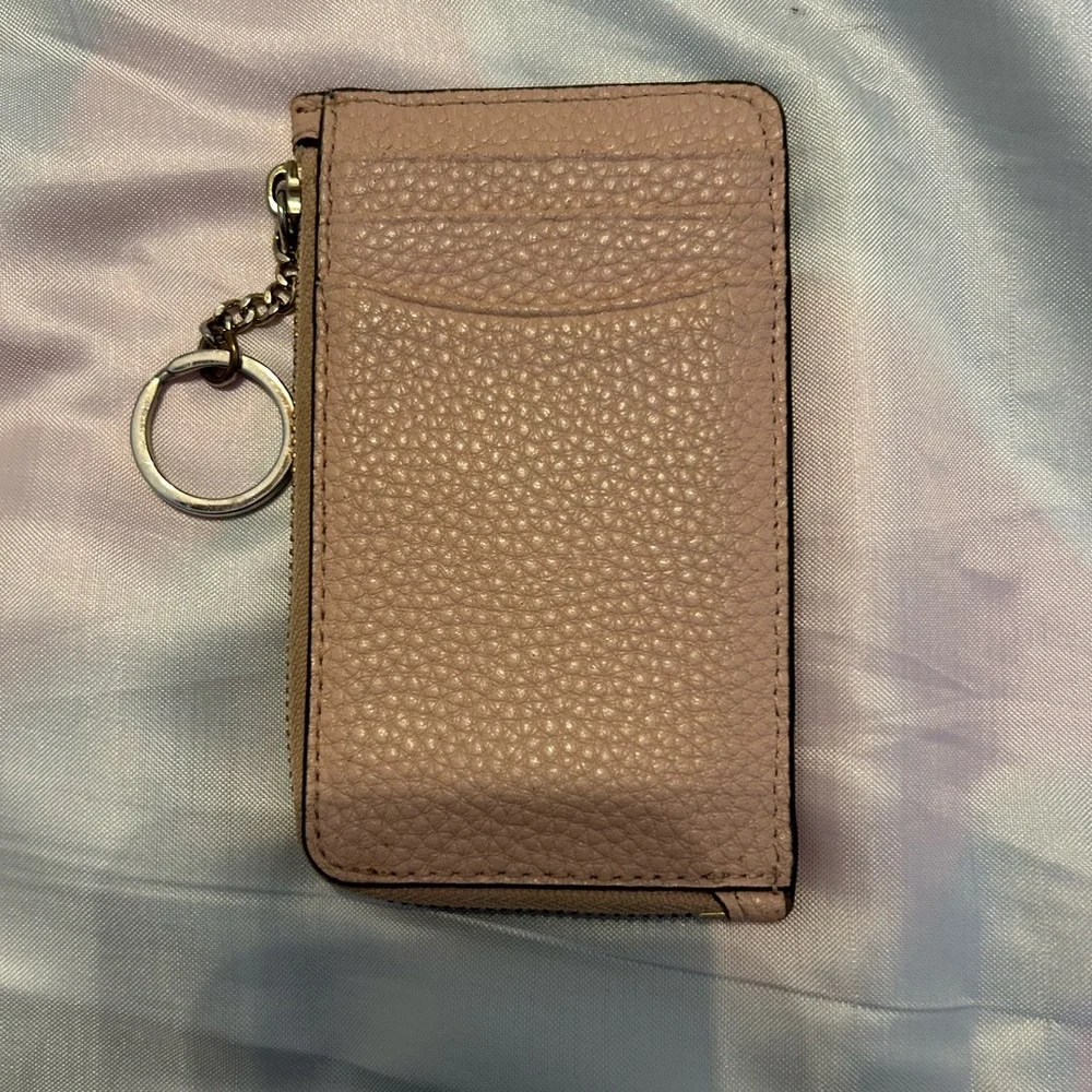 Kate Spade New York Poppy Pebbled Leather Card Wallet Zip Around‎ Pink Keyring